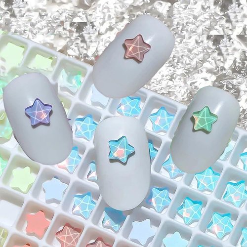 50pcs Star Nail Charms and Gems Stars Nail Rhinestones Nail Gems Cute Star Charms for Nails Design Rhinestones for Nails Charms 3D Nail Art Charms Nail Crystals Nail Diamonds Nail Jewels for Nail Art