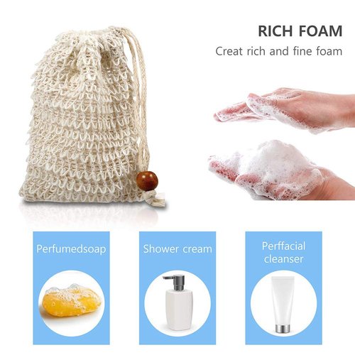 BUYGOO 60 Pack Soap Exfoliating Bag, Natural Soap Saver Hand Made Sisal Mesh Soap Bag Bar Soap Bag with Drawstring for Bath & Shower Use