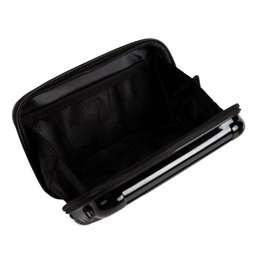 ASUNFO Black Hard Shell Cosmetics Case Carrying Hard Bag for Toiletry Storage Cross Body Bag with Shoulder Strap for Detachable Grip Rope and Shoulder Strap for Travel