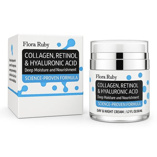 Flora Ruby Anti-Aging Face Moisturizer Cream with Collagen, Retinol & Hyaluronic Acid – Hydrating Firming Cream for Face & Neck – Reduce Wrinkles & Fine Lines – 1.7 fl oz