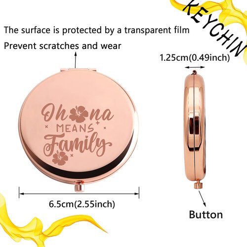 KEYCHIN Funny Cartoon Movie Pocket Mirror Hawaiian Trip Inspired Gifts Ohana Means Family Compact Mirror for Women Girls Teenagers (Oha-na Means Family-RG)