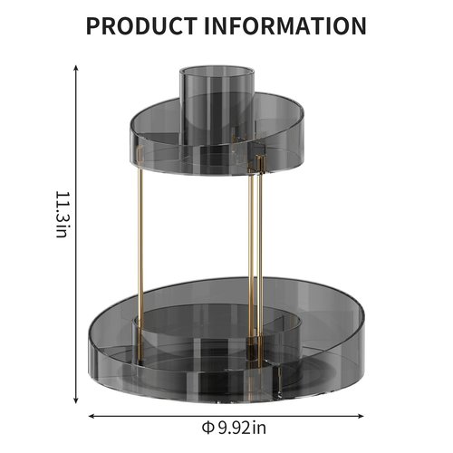 2 tier Makeup Organizer Countertop,360 Rotating Makeup Organizer for Skincare, Lipstick and Perfumes,Multi-function Cosmetic Display Cases for Vanity,Bathroom,Grey