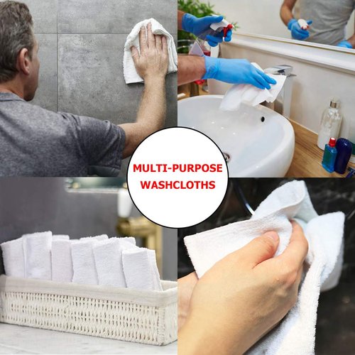 TALVANIA Cotton Washcloths - 13” X 13” 100% Pure Ring Spun Cotton Towels 600 GSM Soft and Absorbent, Long Lasting, Pack of 12 Face Wash Towel (White)