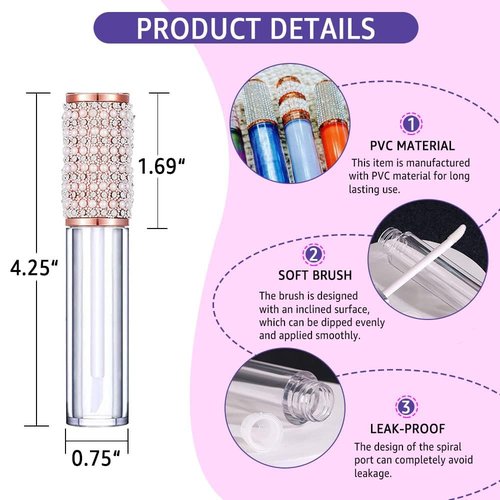 AMORIX 6pcs Lip Gloss Tubes with Wand 5ml Empty Rhinestone Lip Gloss Containers Cute Lipgloss Bottles Crystal Lip Gloss Supplies Kit with Syringe for DIY Lip Gloss Base