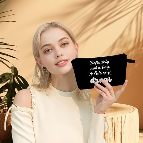 MoCaliduccious "definitely not a bag full of drugs Print Cosmetic Bag Holiday & Birthday Gift for Makeup Storage & Travel Organiza Small Zipper Makeup Bag (Black)