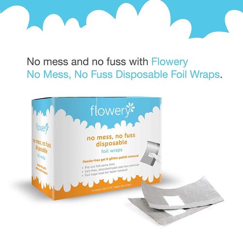 Flowery No Mess, No Fuss Disposable Foil Wraps, Pre-cut Soak-off, Gel, Glitter Nail Polish Remover, 250 wraps per pack