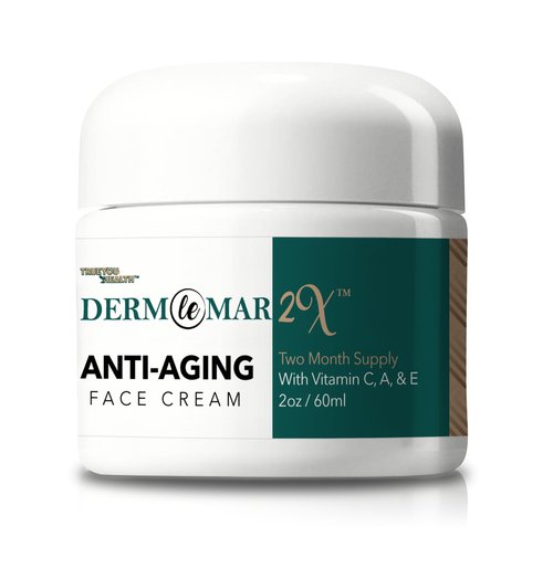 Derm Le Mar 2x Anti-Aging Face Cream - 2 Month Supply - Improved Formula w/Vitamin C, A & E - Aid Healthy Collagen Levels - Help Protect Skin Stem Cells, Reduce Wrinkles Appearance, & Fade Age Spots