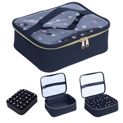 UOZL Small Clear Nail Polish Case Holds 30 bottles(15ml-0.5fl.oz) Nail Polish Organizer Multifunctional Nail Polish Bag organizer, Cosmetic Travel Makeup Cases for Women, Black