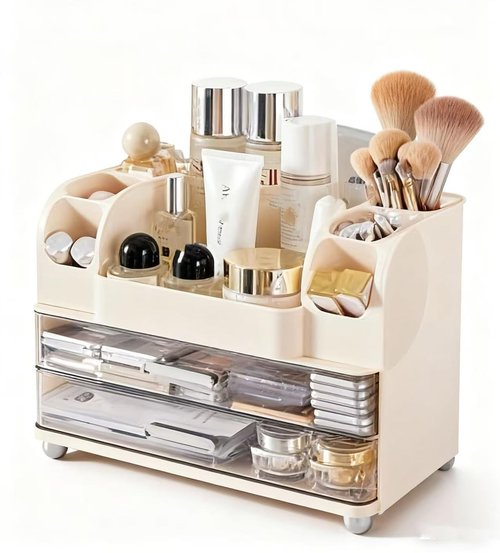 Reflygen Drawer Cosmetic Organizer, Beauty Tool Display Box, Desktop Skin Care Organizer (cream color)
