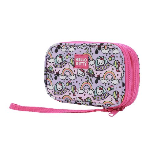 Bioworld Hello Kitty Flying Saucer Print 4" Pink & Purple Tech Cable Organizer Travel Case