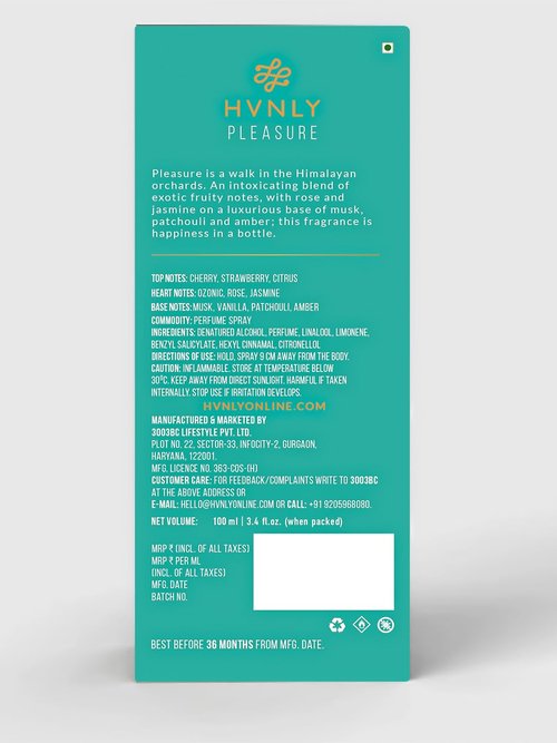 HVNLY Pleasure EDP | Perfume For Women | An Ideal Gift | Long Lasting Premium Fruity Floral Fragrance | Cherry, Strawberry,Patchouli | Best For Night Out & Casual Wear | 3.4 fl.oz