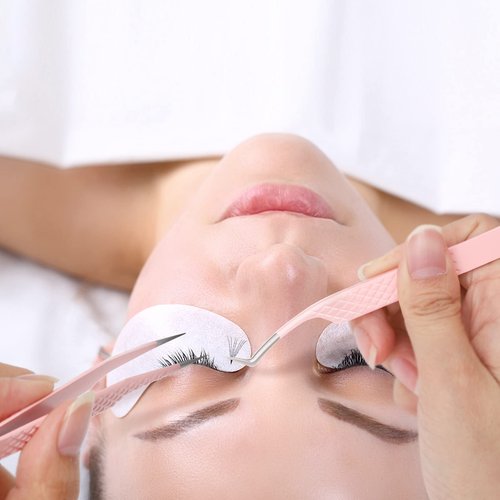 Lash Tweezers Professional Eyelash Extension Tweezers for Make Fans 3D 6D Pink Japanese Stainless Steel by FADVAN