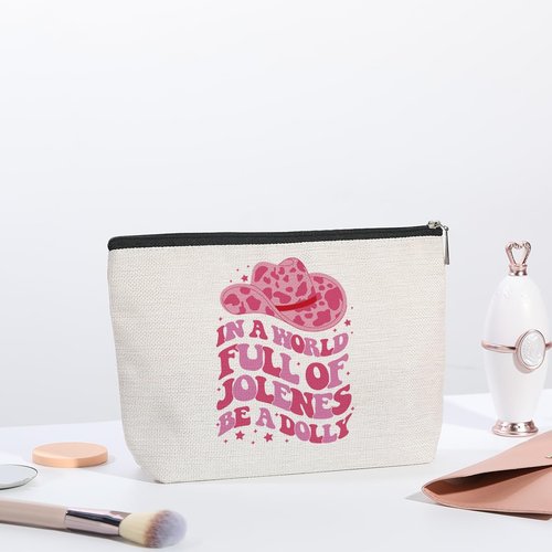 Country Pink Dolly Theme Makeup Bag Pouch Country Music Lover Gift Western Hat Singer Dolly Fans Gift Stuff Country Song Cosmetic Bag Country Album Bag Country Festival Merchandise