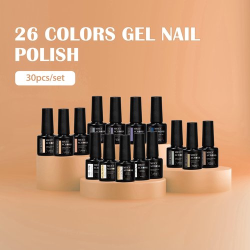 MEET ACROSS Brown Gel Nail Polish Set Nude Gel Polish 26 Colors Grey Blue Purple Roasted Chestnuts Chocolate Series Fall Winter Gel Nail Kit Gift for Women 30Pcs