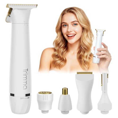 Trimma Bikini Trimmer for Women - 5 in 1 Waterproof Womens Electric Razor for Sensitive Skin, Rechargeable Portable Electric Body Razor (Leg, Arm, Bikini, Face, Nose, Eyebrow, Back)