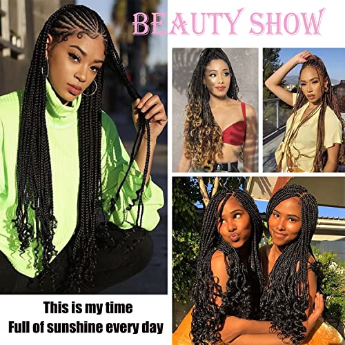 32 Inch Black Crochet Braids French Curl Crochet Braids For Women Long Black Crochet Braid Hair With Curly Ends 6Packs Box Braids Crochet Hair(32inch, 1B/30#)