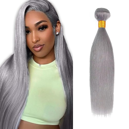 Grey Bundles Straight Bundles Human Hair 26 Inch Unprocessed Brazilian Virgin Weave Hairs Gray 1 Bundle 50 Gram Per Bundle Human Hair Extensions