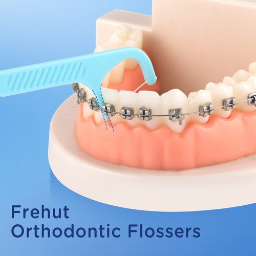 Frehut 600 Count Orthodontic Flossers for Braces - Ortho Dental Floss Picks, 75 Count (Pack of 8), with a Travel Case