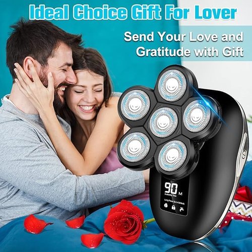 Electric Shaver for Men, 6 in 1 Electric Razor for Men, IPX7 Wet/Dry Waterproof Men's Shavers Rotary Head with Shavers Kit LED Display, Gifts for Husband, Dad,Boyfriend (Silver)