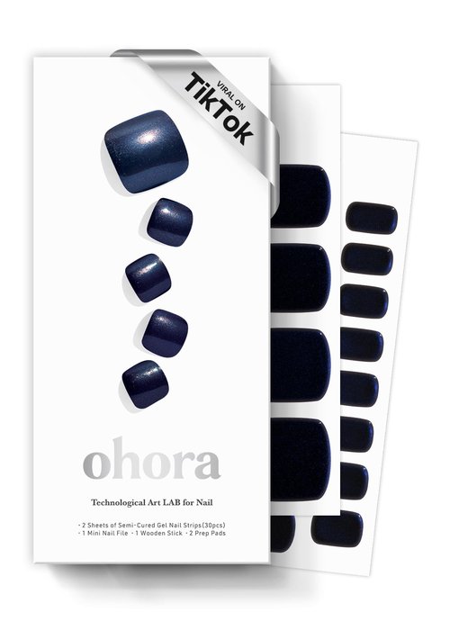 ohora Semi Cured Gel Pedi Strips (P Sepia Mirror) - Works with Any Lamps, Salon-Quality, Long Lasting, Easy to Apply & Remove - Includes 2 Prep Pads, Nail File & Wooden Stick