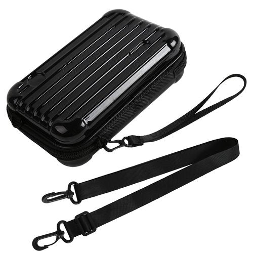 ASUNFO Black Hard Shell Cosmetics Case Carrying Hard Bag for Toiletry Storage Cross Body Bag with Shoulder Strap for Detachable Grip Rope and Shoulder Strap for Travel