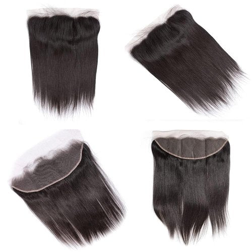 Selina Hair 13x4 Transparent HD Lace Closure Straight Human Hair 180% Density Pre Plucked Natural Hairline Bleached Knots Straight Hair Lace Frontal 20" Natural Black