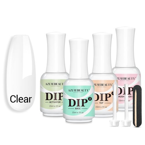 AZUREBEAUTY Clear Dip Powder for Nails, Essential Dipping Build Powder + 4+4Pcs Dip Powder Liquid Set 15ml/0.5oz