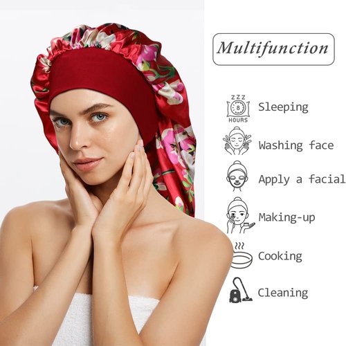 BCHRTOIP 4 Pcs Long Satin Sleep Bonnet for Curly Hair and Dreadlock, Long Braids Bonnet Sleeping Cap for Women Multicolor