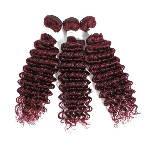 REMY HAIR Human Hair Bundles Red Deep Wave Bundles Colored #99j Burgundy Deep Weave One Bundle 14 Inch Brazilian Virgin Human Hair Extensions for Black Women