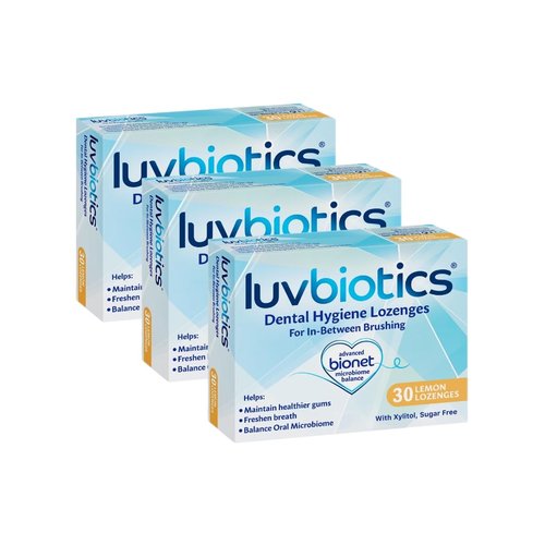 Luv Biotics Lemon Lozenges - Promotes Good Balance in The Oral Cavity for Fresh Breath, Healthy Gums and Cavity Protection.- Pack of 3 (90 Lozenges)