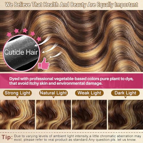 Seekomi Ombre Highlight Body Wave Bundles Human Hair 18 20 22 Inch 12A 100% Virgin 4/27 Colored Brown and Blonde 3 Bundles Human Hair Double Weft Quick Weave for Women, 300g
