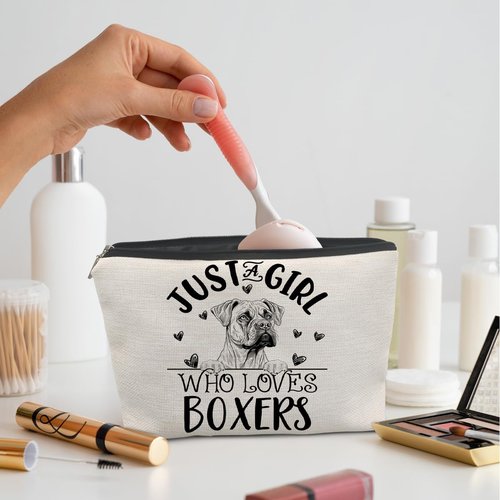 Absnfatu Boxer Dogs Makeup Bag, Just A Girl Who Loves Boxers Cosmetic Pouch