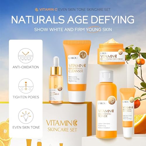 5Pcs Skincare Gift Set for Teenage Girls, Vitamin C Face Skin Care Kit With Cleanser, Toner, Face Serum, Eye Cream, Cream, Travel Skin Care Sets & Kits, Hydrating Facial Kit Skincare Set for Women Men