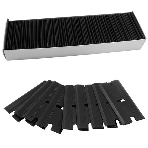 PHITUODA 200pcs Plastic Razor Blades, Double Edged Plastic Blades, Safety Glass Scraper Blades for Cleaning Glass Removing Adhesive Residue(Black)