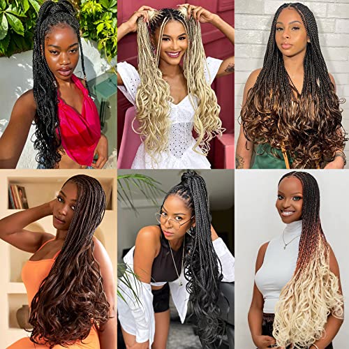COOKOO 9 Packs Ginger Crochet French Curl Braids 24 Inch Pre Looped French Curl Braiding Hair for Women Goddess Box Braids Hair with Curly Wavy Ends Synthetic Hair Extensions 350#