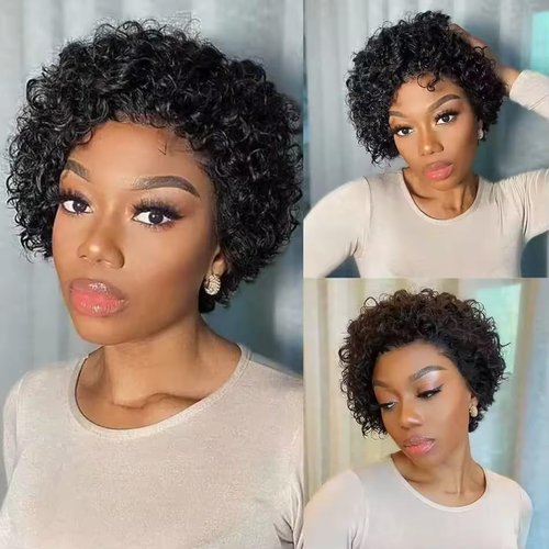 IMANI Short Curly Pixie Cut Wig Human Hair 5X5 Closure Glueless Wigs Human Hair Pre Plucked Pre Cut 8 Inch Brazilian Real Hair Pixie Wigs for Black Women Natural Color