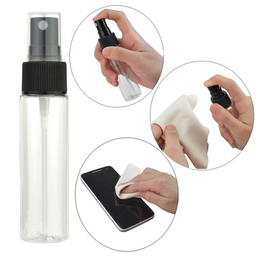 Jmkcoz Spray Bottles, 12 Pack 30ml 1oz Clear Empty Fine Mist Plastic Mini Travel Bottle Set Portable Refillable Liquid Containers for Cleaning Travel and 1 Pieces Microfiber Cleaning Cloth