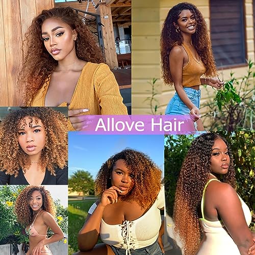 Allove Hair Ombre Human Hair Bundles Kinky Curly Bundles 3 Bundles (16 18 20inch) 12A Brazilian 3 Tone Ombre Color Curly Virgin Remy Human Hair Bundles Weave T1B/4/27