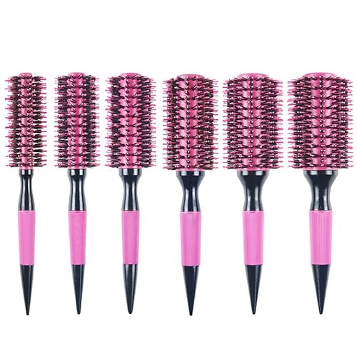 Thermal Round Barrel Boar Bristle Hair Brush Set for Women & Men - Professional Hair Styling for Blow Drying, Curling, Scalp Massage, Wet and Dry Use (Pink)