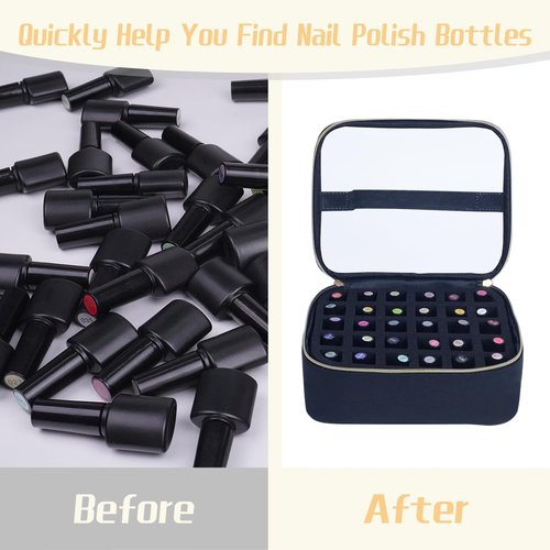 UOZL Small Clear Nail Polish Case Holds 30 bottles(15ml-0.5fl.oz) Nail Polish Organizer Multifunctional Nail Polish Bag organizer, Cosmetic Travel Makeup Cases for Women, Black