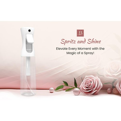 BEAUTY ME Continuous Mist Spray Bottle - 10.1oz Fine Mist Sprayer for Hair Styling, Cleaning, Plants, Salons, Essential Oils, and More - White