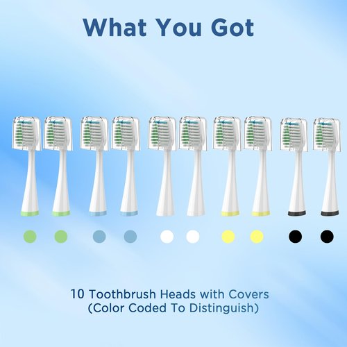 Replacement Toothbrush Heads for Waterpik Complete Care 5.0/9.0 (CC-01/WP-861), with Covers, 10 Count, White