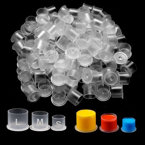 Tattoo Ink Caps with Base - Gakonp 500pcs Mixed Sizes Tattoo Ink Cups #11 Small #14 Medium #17 Large Disposable Ink Caps Plastic Pigment Cups Tattoo Supplies