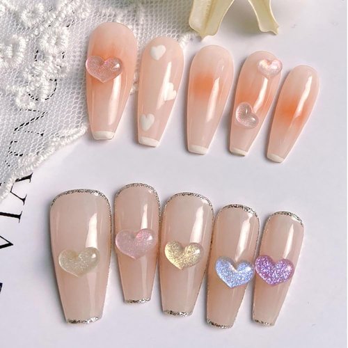 200 Pcs Glitter Clear Pink Heart Nail Art Charms Mixed Size 3D Love Hearts Nail Rhinestones Resin Crystal Nail Jewelry Acrylic Nail Supplies Women Valentine's Day Manicure Decoration Accessories