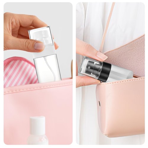 QIYUDA 6 Pack 1oz Mini Spray Bottle, 30ML Plastic Empty Refillable Fine Mist Travel Toners Perfume Face Small Spray Bottles (3Pcs Black + 3Pcs White)