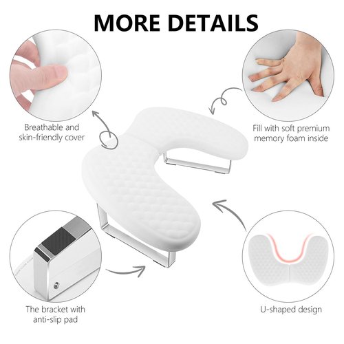 Arm Rest for Nails Tech,U Shape Comfortable Nail Arm Rest Pillow Cushion,Detachable Manicure Hand Rest Holder with Anti-slip Legs,Memory Foam(White)