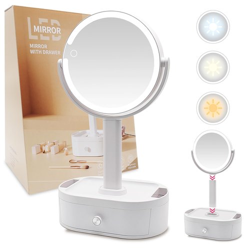 SANYCASA Makeup Mirror with Lights, Lighted Makeup Mirror with Magnification, 80 LED Vanity Mirror with Lights, 3 Color Modes & Stepless Dimming, Shatterp roof & Stable Base