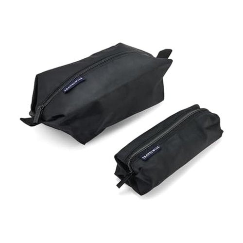 TravelWise 2 Piece Wrap Around Zip Toiletry Bag Set, Large and Small Travel Toiletry Bags, Black