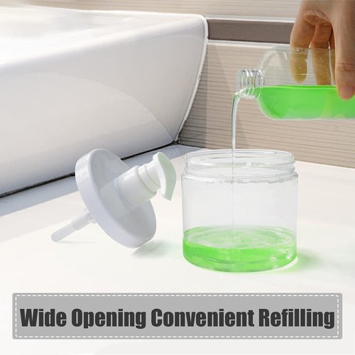 Cosywell Pump Bottle Dispenser Plastic Refillable Bottles Wide Mouth Jar Style Empty Bathroom Shower Containers for Lotion Shampoo Conditioner (Clear, 2X 500ml)