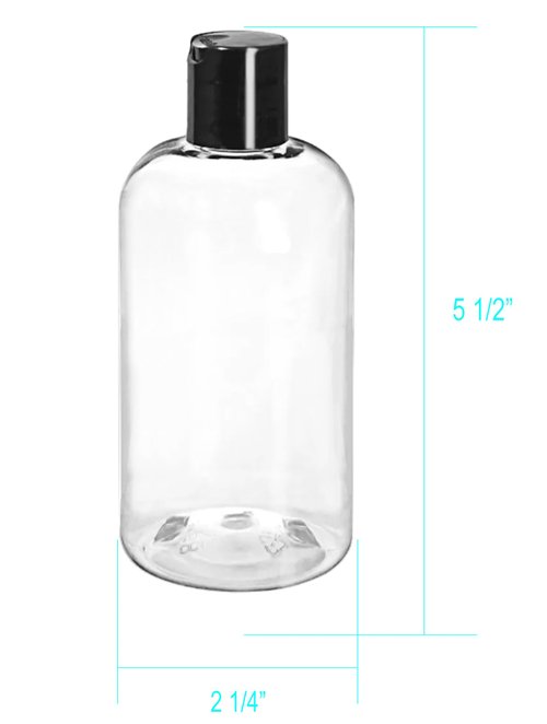 ljdeals 8 oz Clear Plastic Empty Bottles with Black Disc Top Caps, Squeezable Refillable Containers for Shampoo, Lotions, Cream and More, Pack of 2, BPA Free, Made in USA